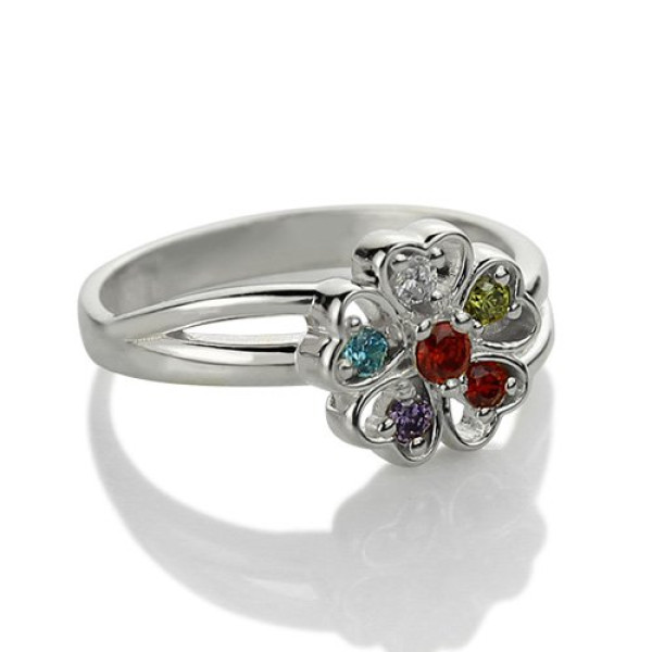 Promise Flower Ring Engraved Name  Birthstone Sterling Silver - The Name Jewellery™