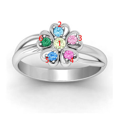 Promise Flower Ring Engraved Name  Birthstone Sterling Silver - The Name Jewellery™