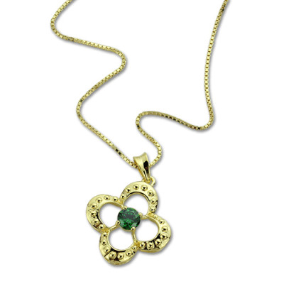 Clover Lucky Charm Necklace with Birthstone 18ct Gold Plated - The Name Jewellery™
