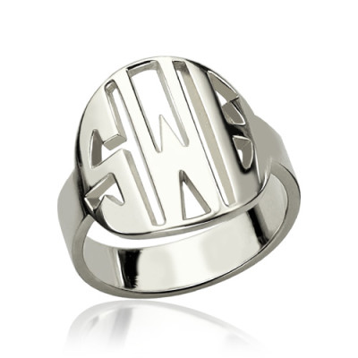 Personalised Cut Out Block Monogram Ring Sterling Silver - The Name Jewellery™