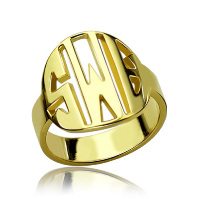 Personalised Block Circle Monogram Ring 18ct Gold Plated - The Name Jewellery™