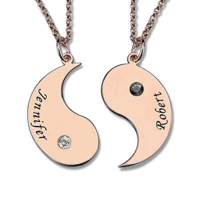 Yin Yang 2 names Necklace with Birthstone Rose Gold - The Name Jewellery™