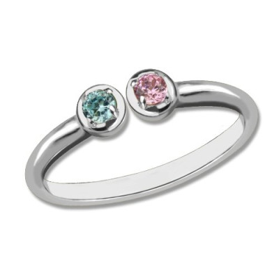 2 Stone Dual Birthstone Cuff Ring Sterling Silver - The Name Jewellery™