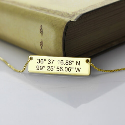 GPS Map Nautical Coordinates Necklace 18ct Gold Plated - The Name Jewellery™