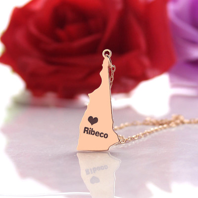 Custom New Hampshire State Shaped Necklaces With Heart  Name Rose Gold - The Name Jewellery™