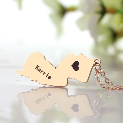 Custom New Jersey State Shaped Necklaces With Heart  Name Rose Gold - The Name Jewellery™