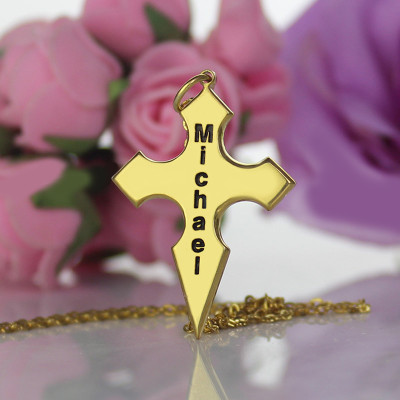 Gold Plated 925 Silver Conical Shape Cross Name Necklace - The Name Jewellery™