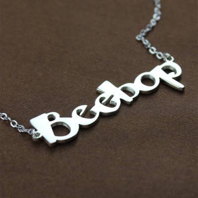 Solid White Gold Personalised Beetle font Letter Name Necklace - The Name Jewellery™