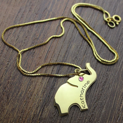 Elephant Lucky Charm Necklace Engraved Name 18ct Gold Plated - The Name Jewellery™