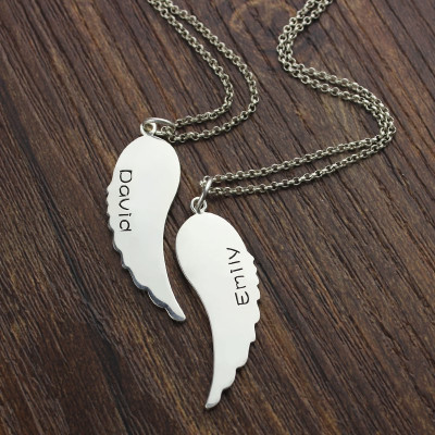 Custom Cute His and Her Angel Wings Necklaces Set Silver - The Name Jewellery™