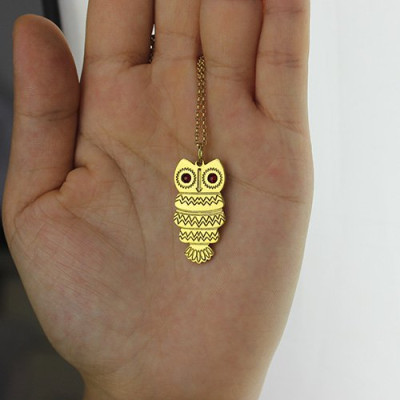Cute Birthstone Owl Name Necklace 18ct Gold Plated - The Name Jewellery™