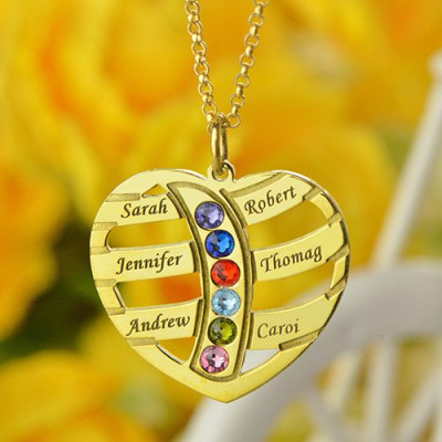 Mothers Necklace With Children Names  Birthstones 18ct Gold Plated - The Name Jewellery™