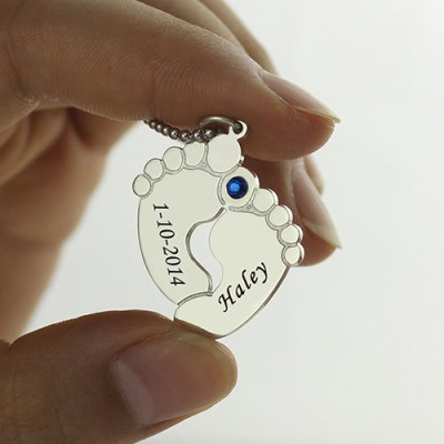 Memory Baby's Feet Charms with Birthstone Sterling Silver - The Name Jewellery™