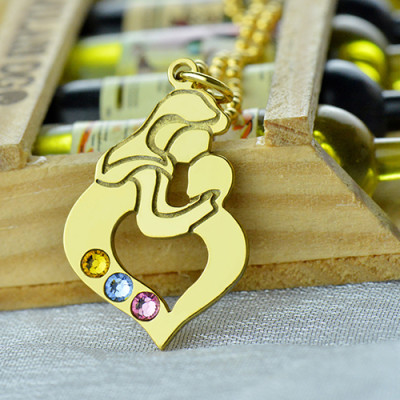 Personalised Mother Child Necklace with Birthstone Gold Plated Silver - The Name Jewellery™