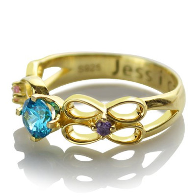 Birthstone Infinity Promise Ring With Name 18ct Gold Plated - The Name Jewellery™
