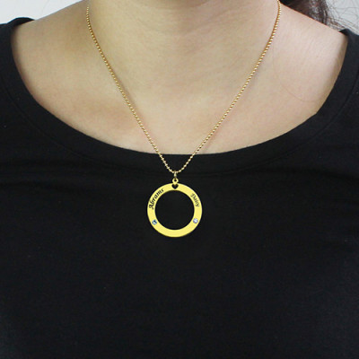 Circle of Love Name Necklace with Birthstone 18ct Gold Plated Silver - The Name Jewellery™