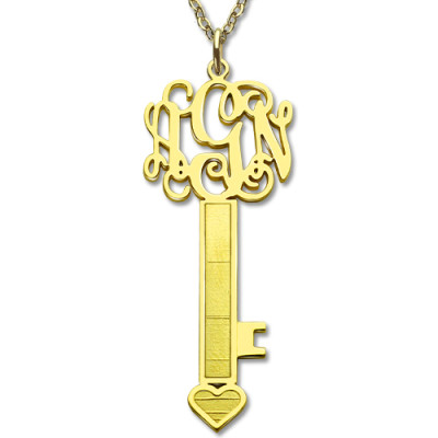 18ct Gold Plated Key Monogram Initial Necklace - The Name Jewellery™