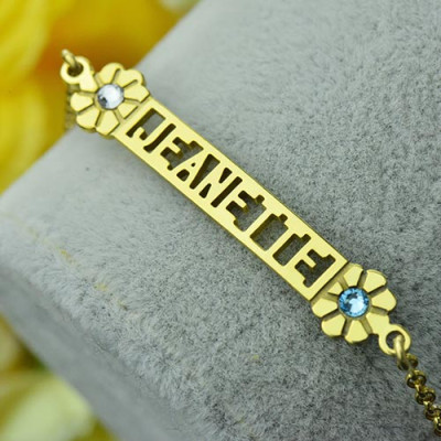 Personalised Birthstone Name Bracelet for Her 18ct Gold Plated - The Name Jewellery™
