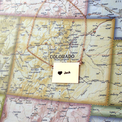 Custom Colorado State Shaped Necklaces With Heart  Name Rose Gold - The Name Jewellery™