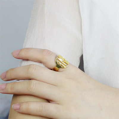 Personalised Block Circle Monogram Ring 18ct Gold Plated - The Name Jewellery™