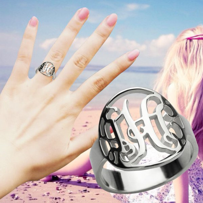 Sterling Silver Monogram Ring Silver Initial Ring 