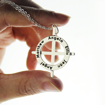 Silver Latin Style Circle Cross Necklace with Any Names - The Name Jewellery™