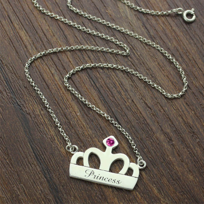 Crown Charm Neckalce with Birthstone  Name Sterling Silver - The Name Jewellery™