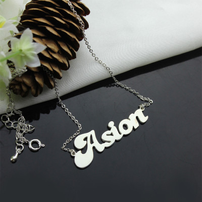 Personalised 18ct Solid White Gold BANANA Font Style Name Necklace - The Name Jewellery™