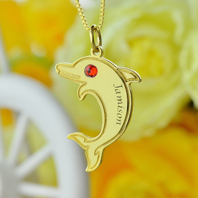 Dolphin Pendant Necklace with Birthstone  Name 18ct Gold Plated - The Name Jewellery™