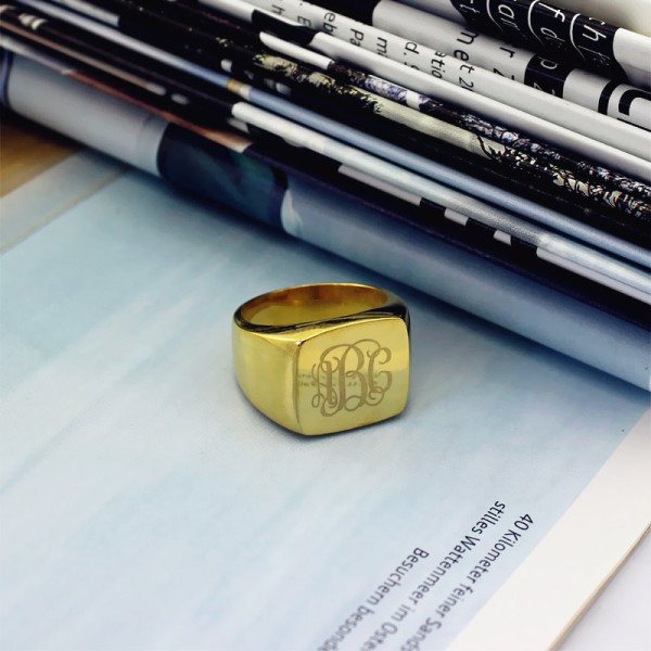 18ct Gold Plated Fashion Monogram Initial Ring - The Name Jewellery™