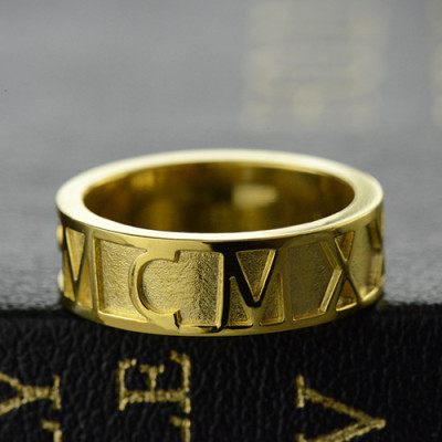18ct Gold Plated Roman Numeral Date Rings - The Name Jewellery™