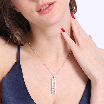 Roman Numeral Vertical Necklace With Birthstones Sterling Silver - The Name Jewellery™