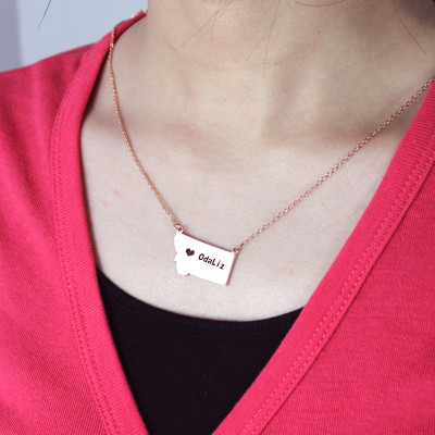 Custom Montana State Shaped Necklaces With Heart  Name Rose Gold - The Name Jewellery™