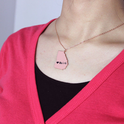 Custom Georgia State Shaped Necklaces With Heart  Name Rose Gold - The Name Jewellery™