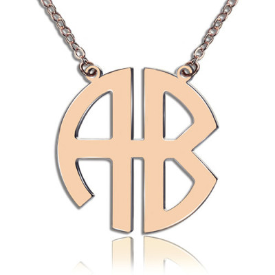 Two Initial Block Monogram Pendant Necklace Solid Rose Gold - The Name Jewellery™