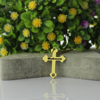 18ct Gold Plated 925 Silver Rebecca Font Cross Name Necklace - The Name Jewellery™