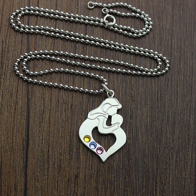 Personalised Mother Child Necklace with Birthstone Silver - The Name Jewellery™