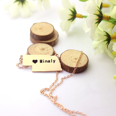 Custom Nebraska State Shaped Necklaces With Heart  Name Rose Gold - The Name Jewellery™