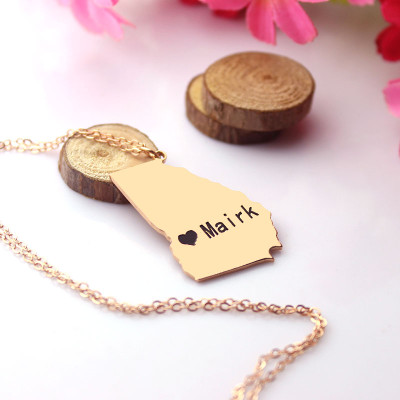 Custom Georgia State Shaped Necklaces With Heart  Name Rose Gold - The Name Jewellery™