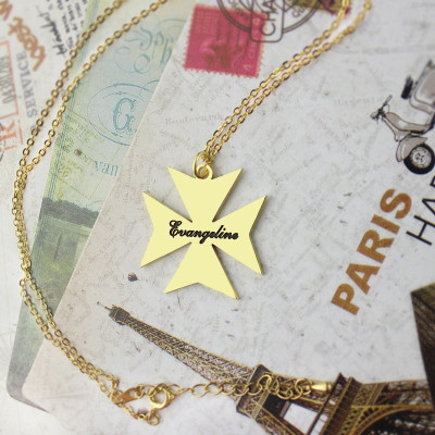 Gold Plated 925 Silver Maltese Cross Name Necklace - The Name Jewellery™