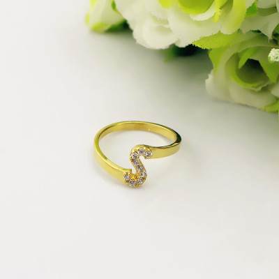Custom Birthstone Initial Ring 18ct Gold Plated - The Name Jewellery™