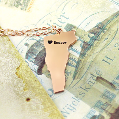 Custom Vermont State USA Map Necklace With Heart  Name Rose Gold - The Name Jewellery™