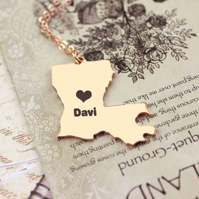 Custom Louisiana State Shaped Necklaces With Heart  Name Rose Gold - The Name Jewellery™