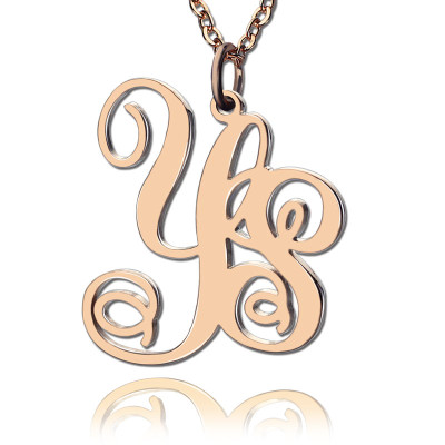 Personalised 18ct Rose Gold Plated Vine Font 2 Initial Monogram Necklace - The Name Jewellery™