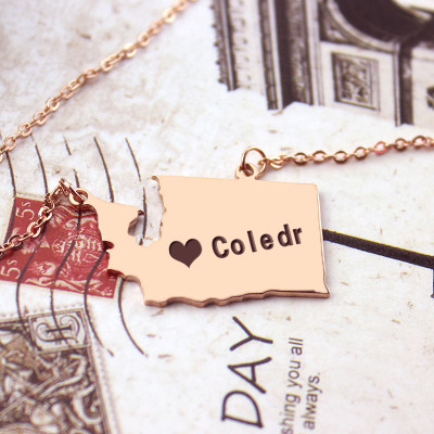 Washington State USA Map Necklace With Heart  Name Rose Gold - The Name Jewellery™
