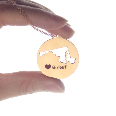 Custom Maryland Disc State Necklaces With Heart  Name Rose Gold - The Name Jewellery™