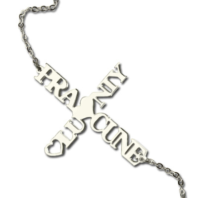 Personalised Two Name Cross Necklace Sterling Silver - The Name Jewellery™