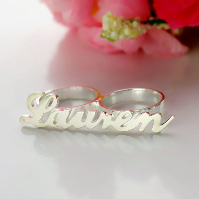 Personalised Allegro Two Finger Name Ring Sterling Silver - The Name Jewellery™