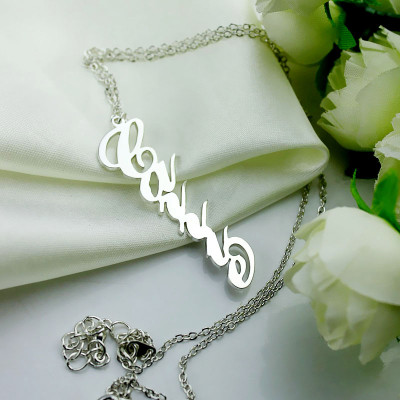 Personalised Vertical Carrie Style Name Necklace Silver - The Name Jewellery™
