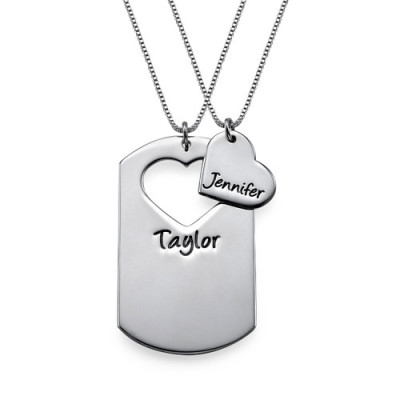 Couples Dog Tag Necklace With Cut Out Heart - The Name Jewellery™